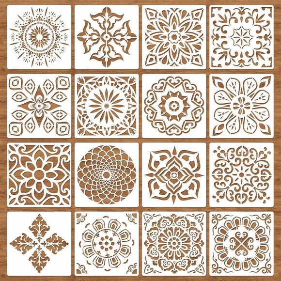 16 Pcs 6 x 6 Inch Reusable Stencils, Mandala Stencils for Painting DIY Art Scrap - Picture 1 of 7